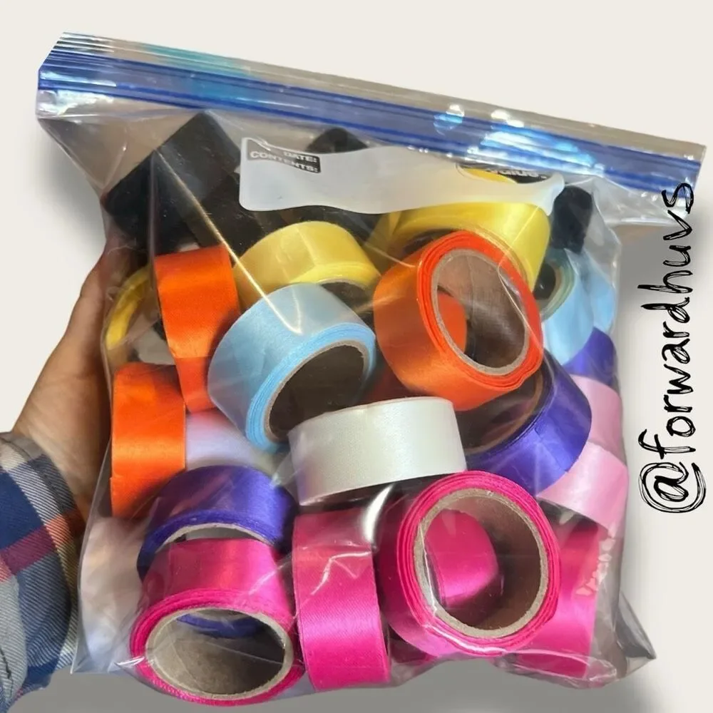 40-Roll Ribbon Lot – 1 Gallon Bag – 8 Colors – Craft Supply